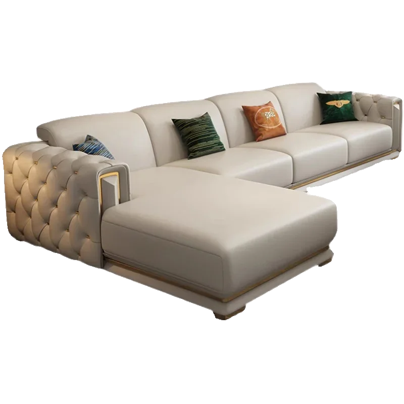 

leather sofa combination, living room size apartment, new first-layer cowhide, light luxury Italian style, modern simplicity