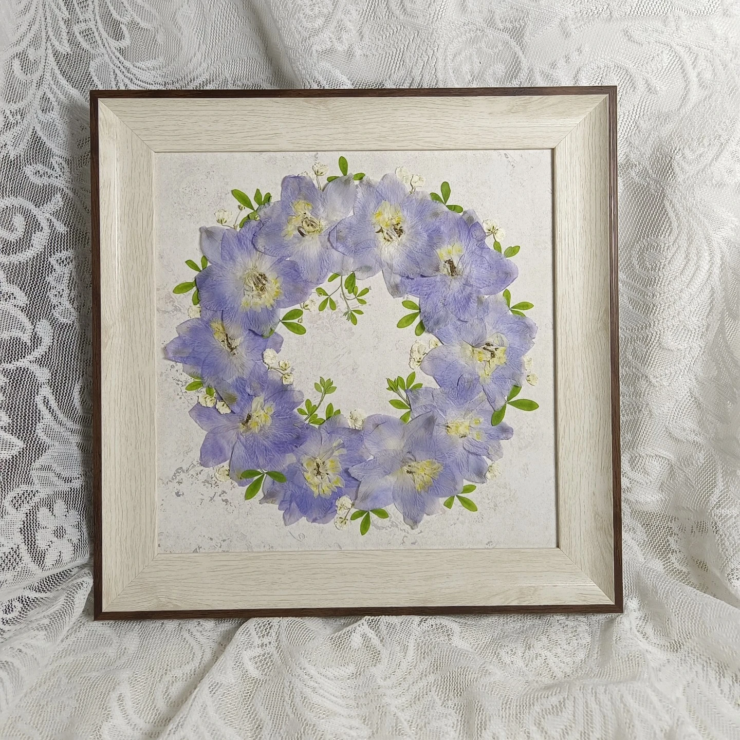 

0058 Blue Purple Flower Wreath Pressed Flower Plant Specimen Decoration Painting Layered Design Natural Colors Handmade