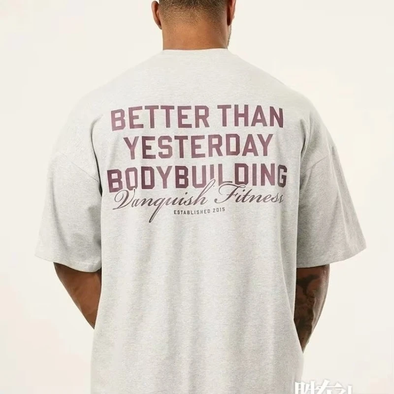 2025 British Summer Men's Fitness Sports Short Sleeve Unisex T-shirt Loose Cotton Round Neck Outdoor T-shirt Trendy Fashion