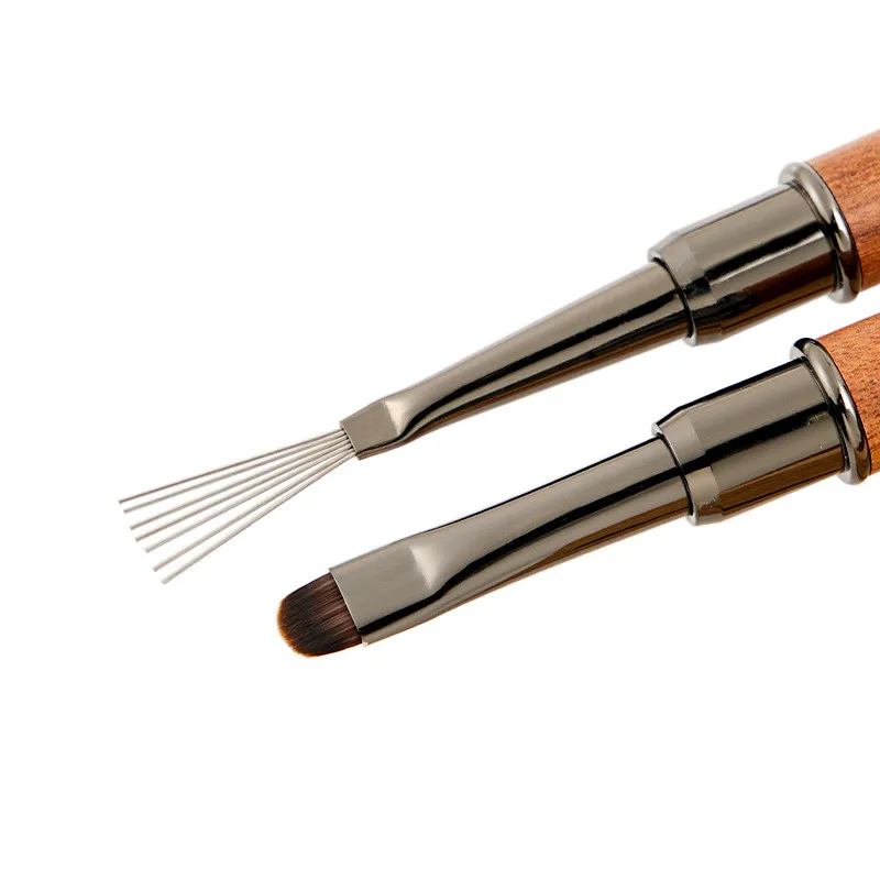 1/2 個ダブルヘッドサンダルウッドハンドルステンレス鋼ニードルペイントペンジェルブラシクリスタルネイルアートマニキュア