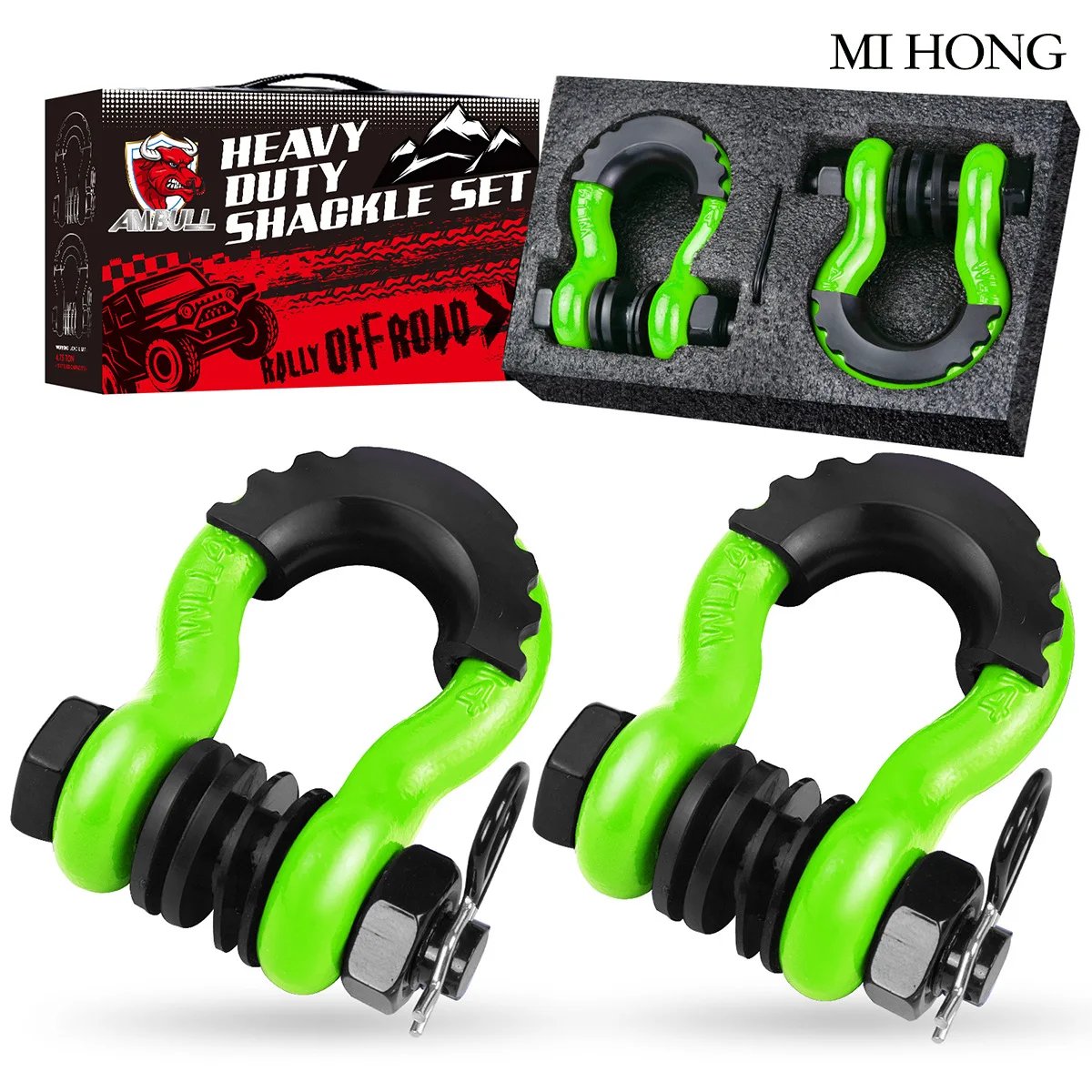 3/4 Inch D Ring Bow Shackle with Safety Pin and Washers for Off Road Recovery, 20 Ton Breaking Strength Carbon Steel Towing