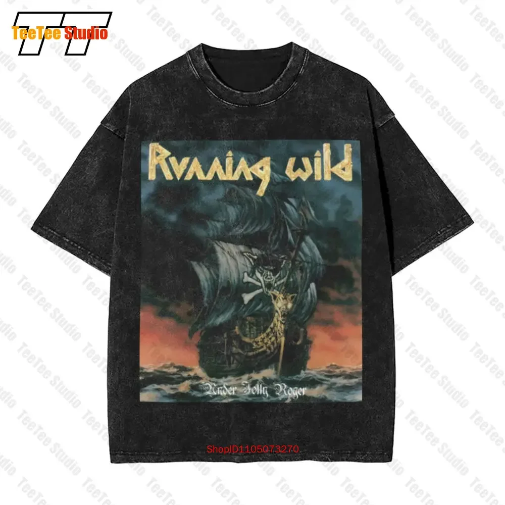 Running Wild Under Jolly Roger Album Band Logo Vintage Oversized T-Shirt 92D8