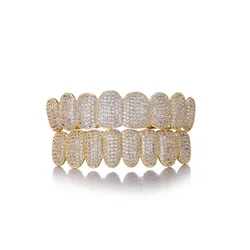 RACHELZ Hip Hop Iced Out CZ Stone Teeth Grillz Shiny Cubic Zircon Tooth Caps Decor For Men Women Jewelry Halloween Cosplay