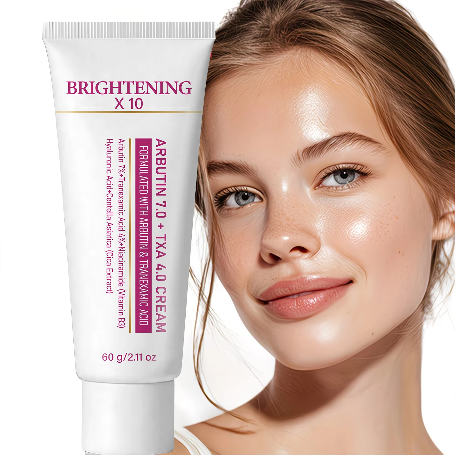 Crema Aclarante con Arbutina al 7%, Txa 4.0, Niacinamida, Vitamina C, Ácido Hialurónico y Cica Potenciador de Luminosidad con Vitamina E 60g.