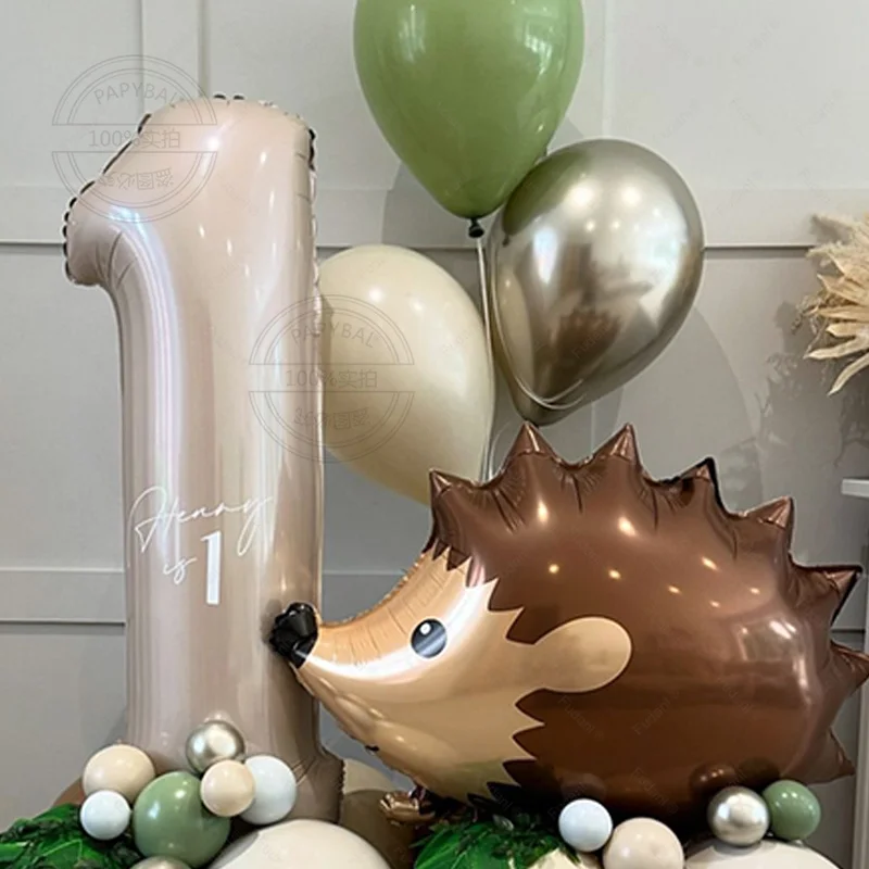 59pcs Forest Animal Hedgehog Balloon Set White Coffee Latex Balloon 1-9 Year Kid Birthday Party Decoration Baby Shower Kid Toy