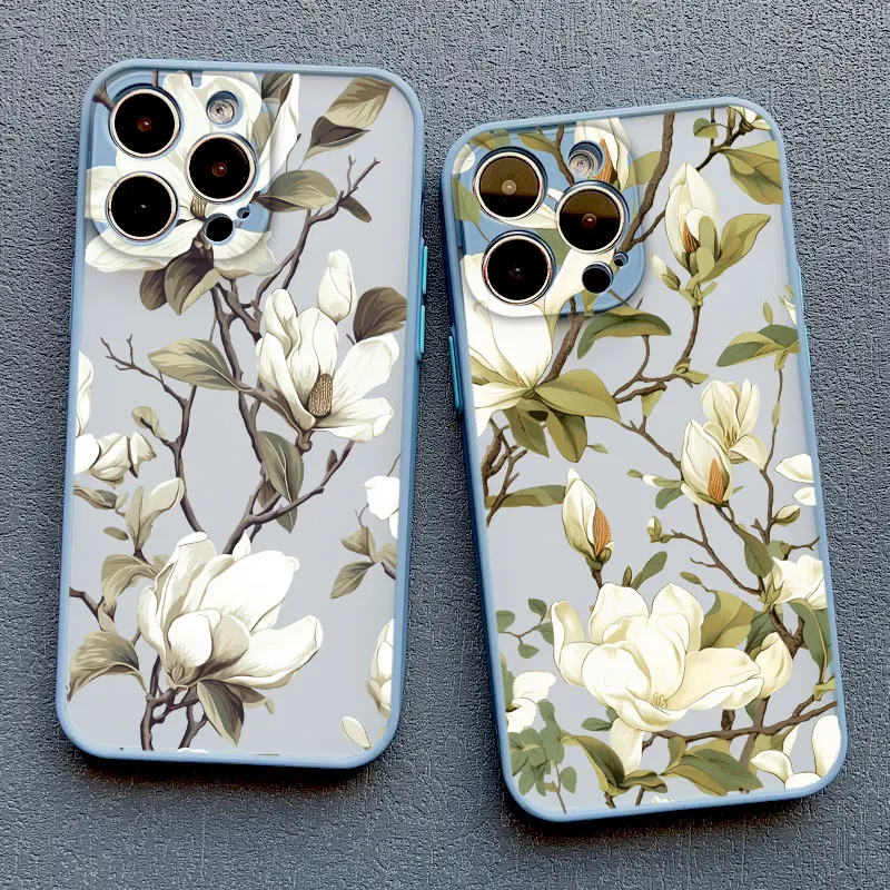 Etui na telefon Magnolia Flower do iPhone 13 12 11 Pro Max Mini 16 15 14 Plus Pro Max X XR XS SE2 8 7 Plus Wstrząsoodporne tylne pokrowce