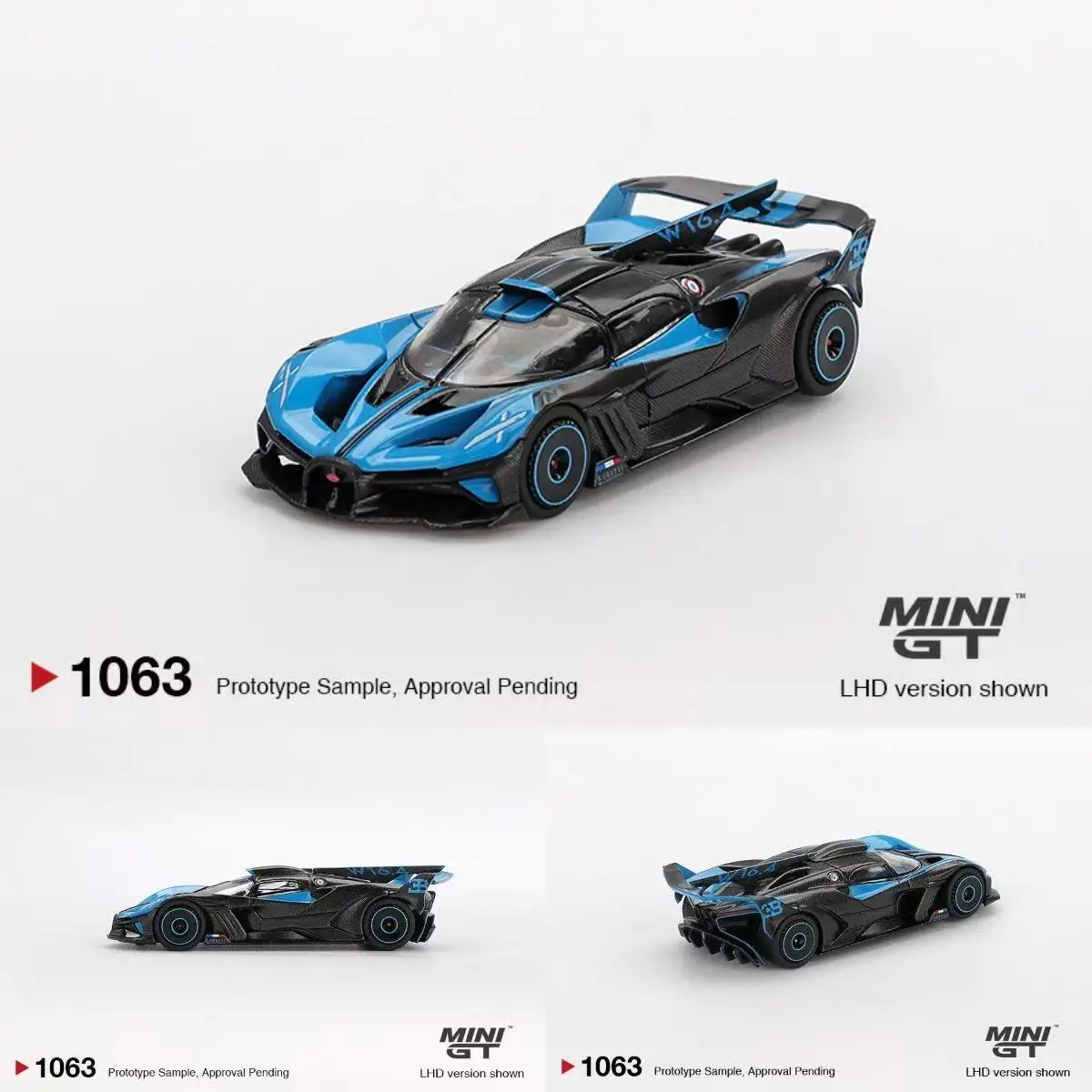 

MINIGT 1:64 Bugatti Bolide Flying To Fireball Blue Alloy Car Model 1063