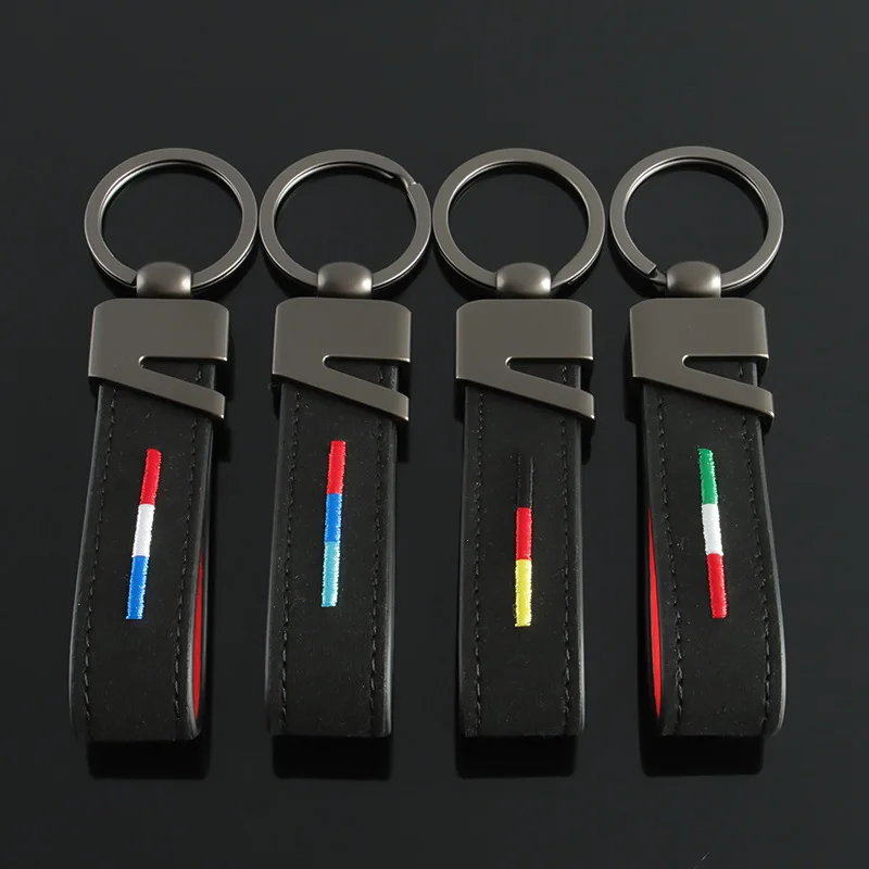 Suede Leather Car Keychain Keyring Keyfob Germany France Italy National Flag Key Chain Ring Fob Gift