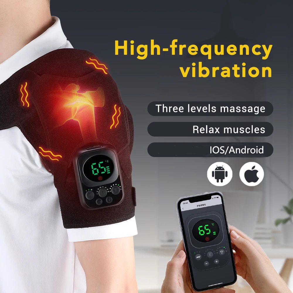 Detachable Wireless Control Shoulder Massager,Heating Vibration Massage Belt,Knee Shoulder Brace,Blood Circulation Relax Muscle