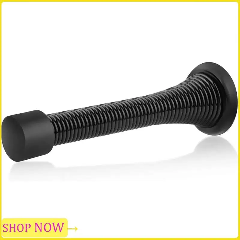 12 Pack Black Spring Door Stops Flexible Spring Door Stopper Door Stop Wall Protector With Low Mounted Black Rubber Bumper Tips