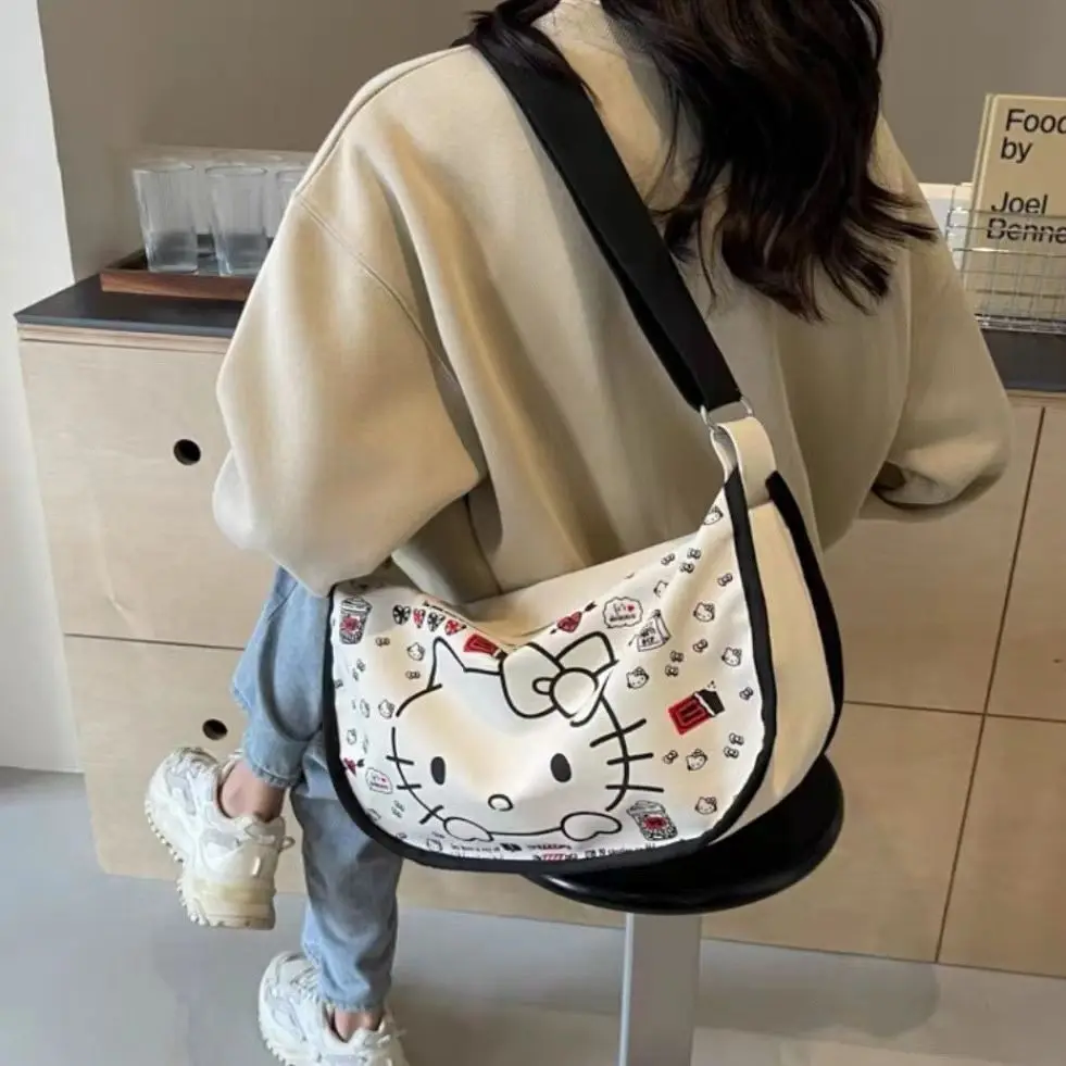 Keeplay-Sanrio Hello Kitty bolsa de lona de ombro, bolsa de estudante crossbody para mulheres e meninas, grande capacidade, novo, 2024