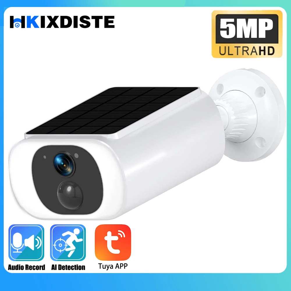 

TUYA 5MP Wireless Solar Camera Outdoor Surveillance Integrated Battery Wifi Camera Humanoid Detection Flash Alarm Night Vision