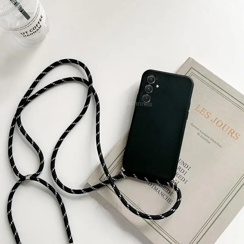 A 54 14 34 24 Crossbody Necklace Strap Cord Lanyard Liquid Silicone Case For Samsung Galaxy A14 4G A54 A34 A24 5G Back Cover A04