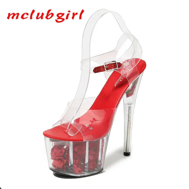 16.5CM High Heels 6.5cm Platfrom Women Slipper Waterproof Sandals Female Transparent Crystal Wedding Shoes LFD