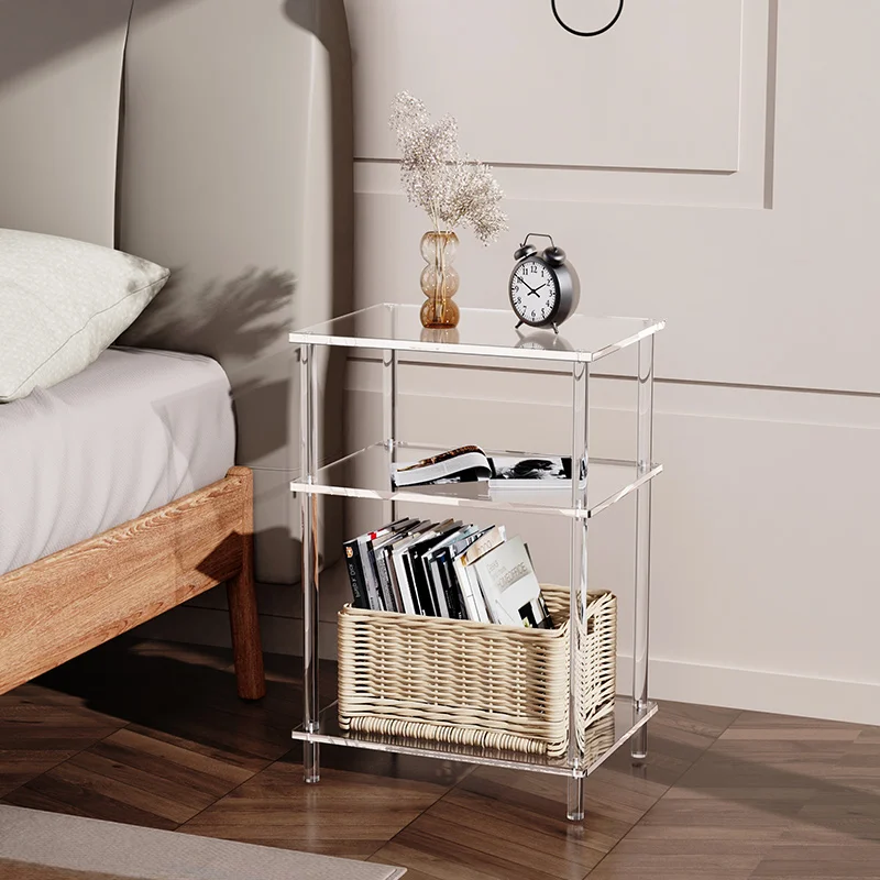 

Acrylic Transparent Bedside Table Simple Modern Bedside Small Table Bedroom Living Room Balcony Multi-Layer Storage Rack