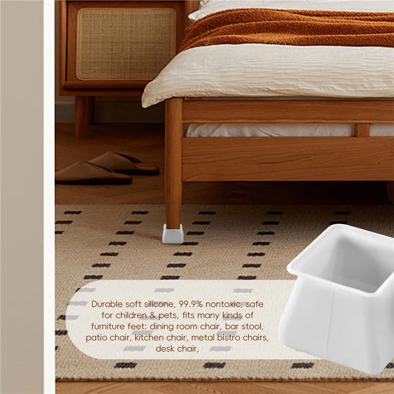 

A05E-16Pcs Chair Leg Caps Silicone Floor Protector Square Furniture Table Feet Cover Anti-Slip Bottom Chair Pads
