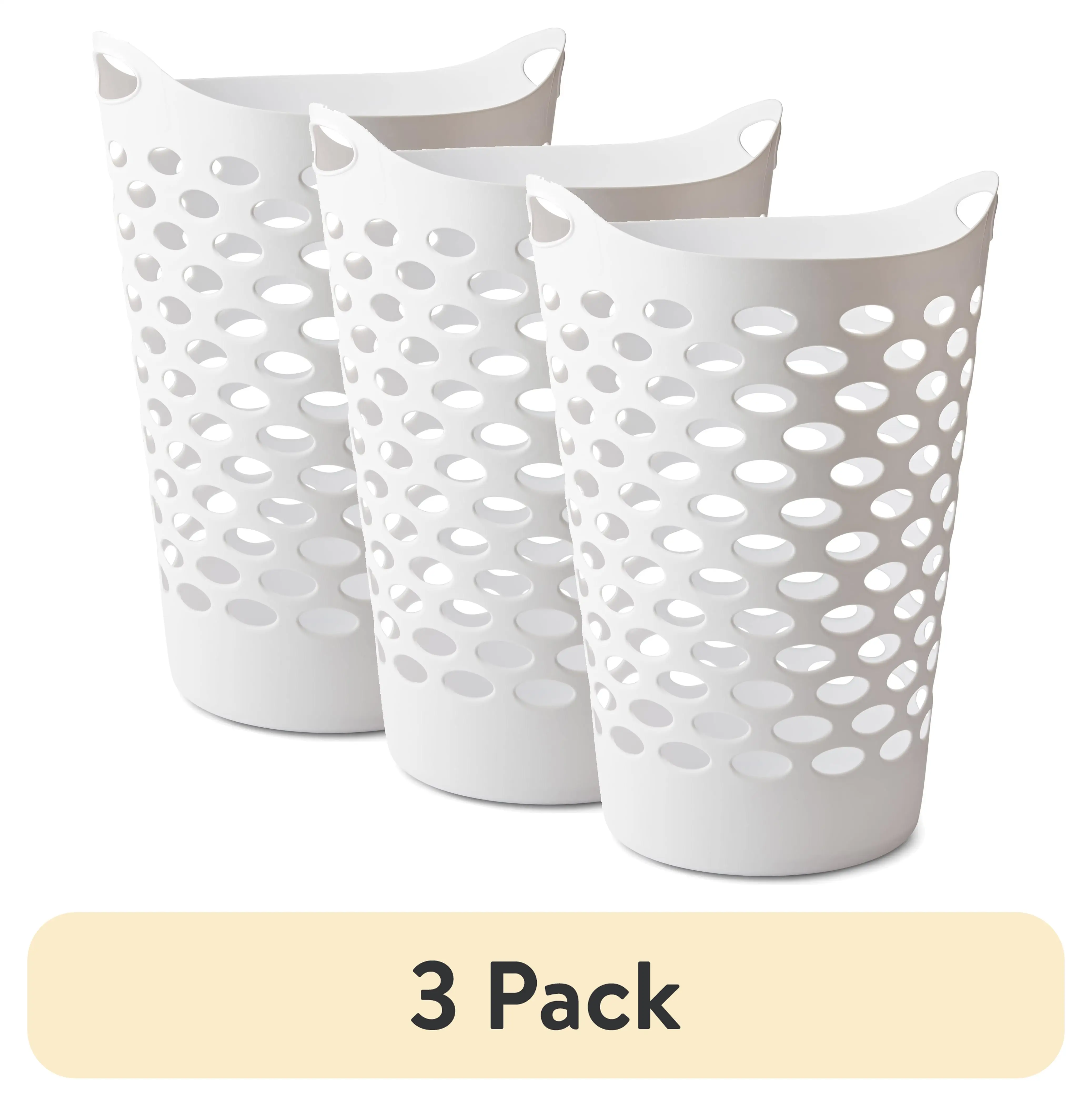 

(3 pack) Mainstays Plastic Round Laundry Hamper, White, with Carrying Handles
