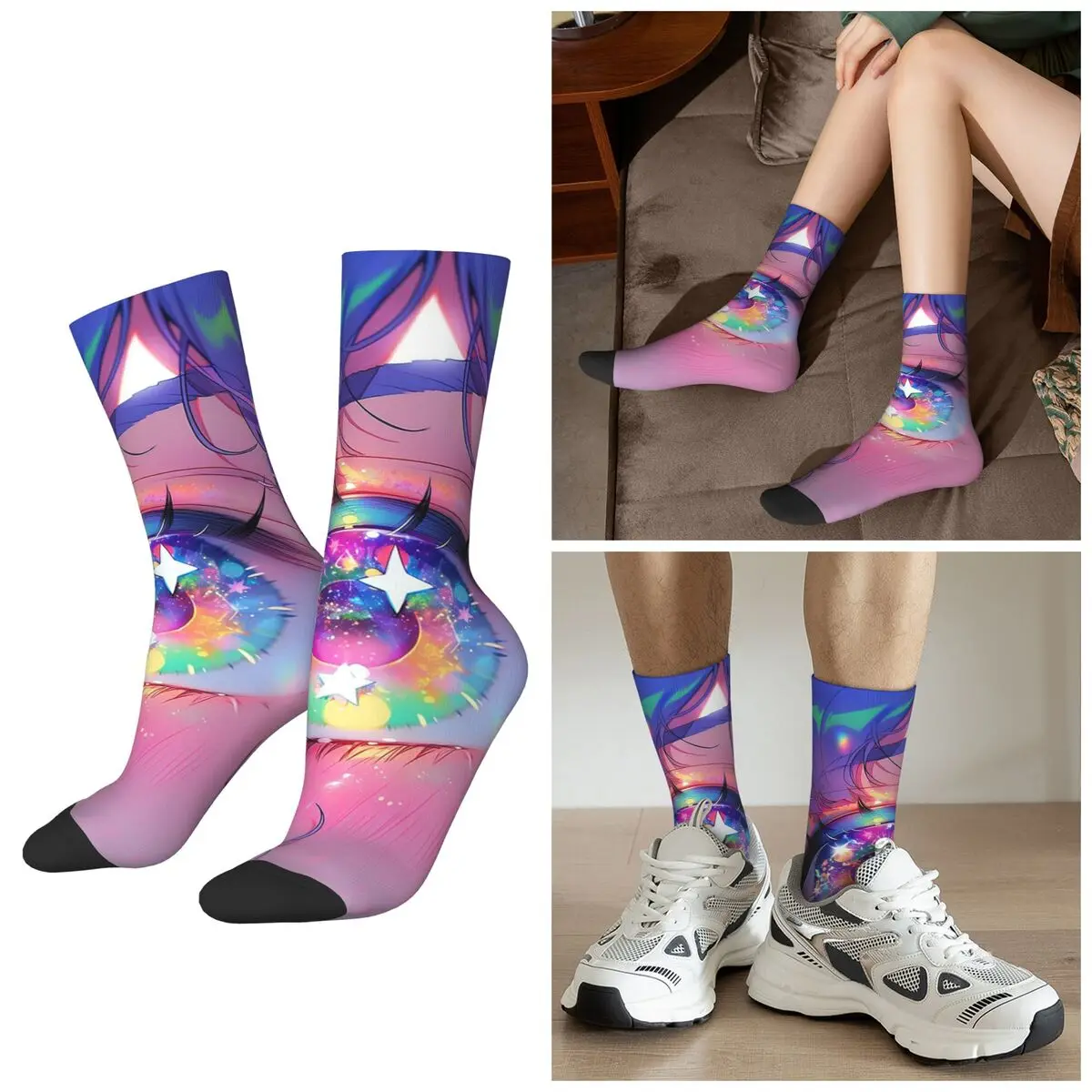 

All Seasons Anime Eye Fantasy Socks Harajuku Sport Middle Tube Socks Casual Stockings for Men Women Christmas Gifts