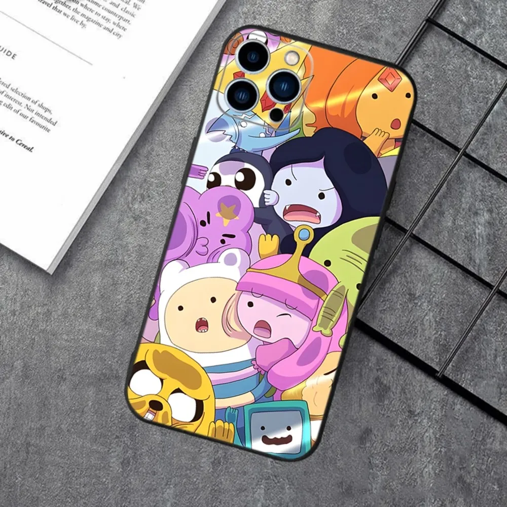 حافظة هاتف كارتون A-Adventure Time Finn لهاتف Apple iPhone 15,14,13,12,11,XS,XR,X,8,7,Pro,Max,Plus,mini غطاء أسود من السيليكون