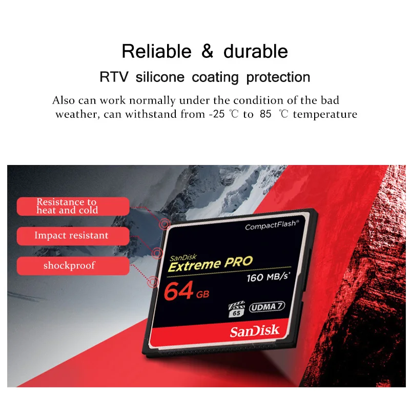 Karta pamięci SanDisk Extreme Pro CompactFlash 64GB 128GB VPG 65 UDMA 7 do przechowywania danych CF do aparatu do 160Mb/s Karty wideo 4K