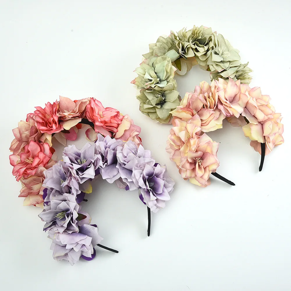 European Bridal Wedding Wedding Headdress Faux Peony Orchid Hair Bands Double Row Mardi Gras Day Dress Up Headbands