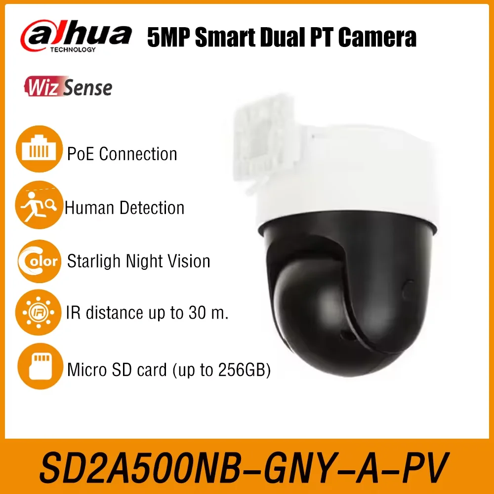 Dahua 5MP Smart Dual Light Network WizSense PT Security Protection AI PoE Camera Human Detecton Two-way Talk SD2A500NB-GNY-A-PV