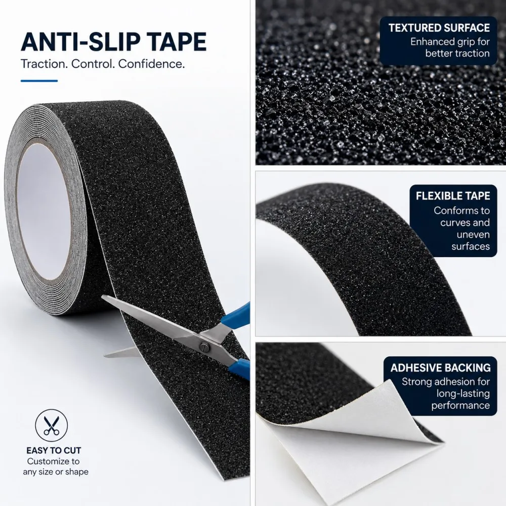 5M Self Adhesive Anti Slip Tape PVC 5cm Width Waterproof Non Skid Grip Strip for Bathroom Shower Floor Tile Stair Steps