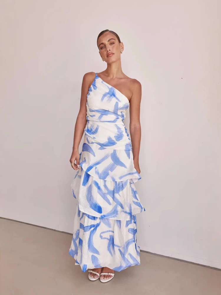 2025 Summer Fashion New Women\'s Elegant Printed Dress Shoulder Strap Bohemian Beach Vacation Sexy Cake Dress
