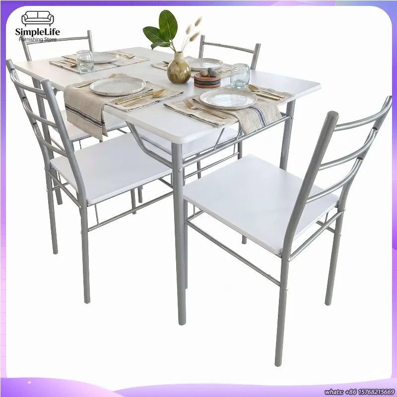 

Modern Kitchen Dining Set with Table and 4 Chairs White Gray Melamine Furniture for Small Spaces Compact Design Easy Assembly