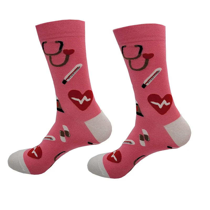 Chaussettes unisexes en coton pour femmes, dessin animé, appareil hospitalier, stéthoscope drôle, coeur, café, médecine, impression, médecin,