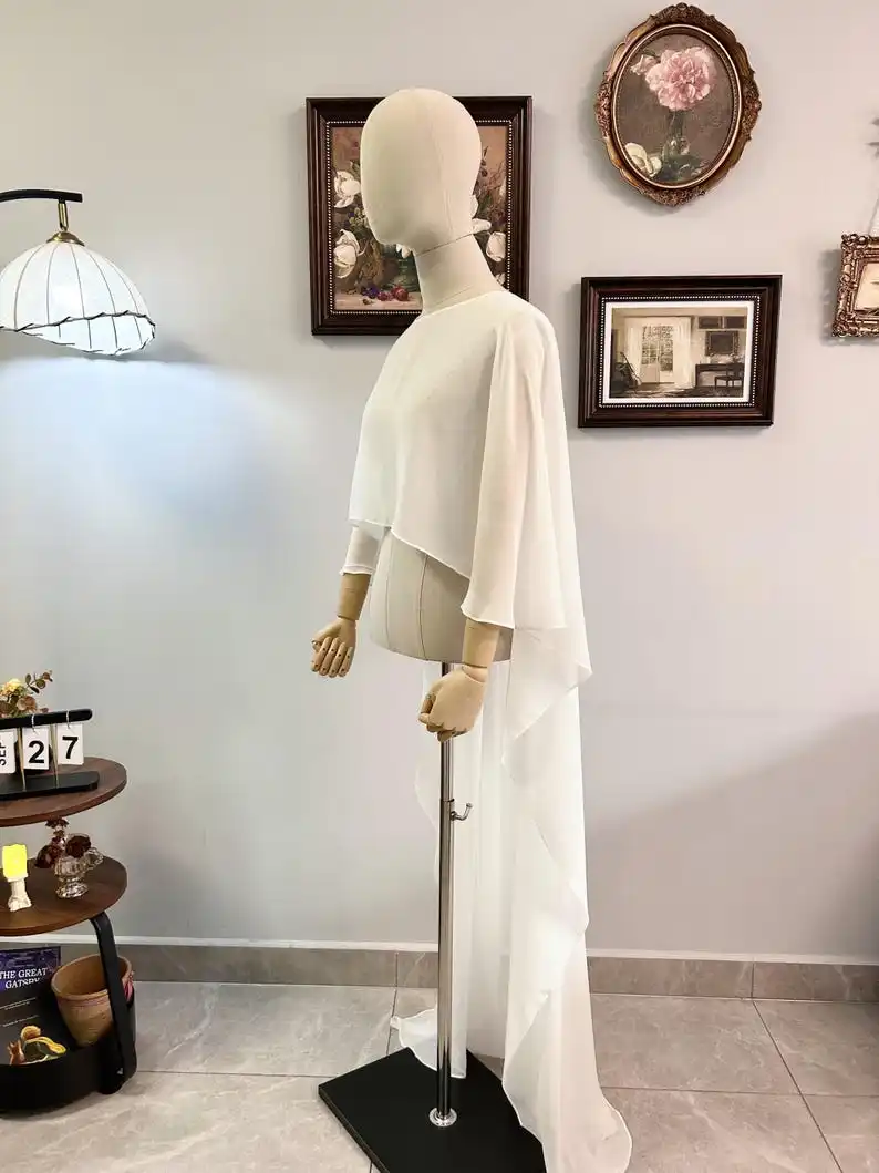 wedding-cape-chiffon-cover-up-minimalist-wedding-shawl-ivory-chiffon-bridal-cape-floor-length-sheer