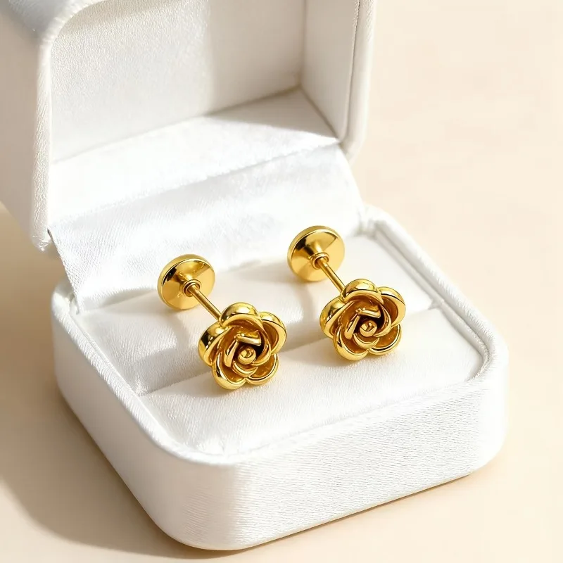 Exquisite Simple Rose Earrings with Golden Screws and Small Flower Earrings Suitable for Women To Wear As Gifts At Daily Parties