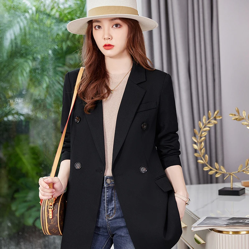 Khaki women's blazer for spring and autumn2023New high-end loose-fitting professional attire for petite individuals in plus size