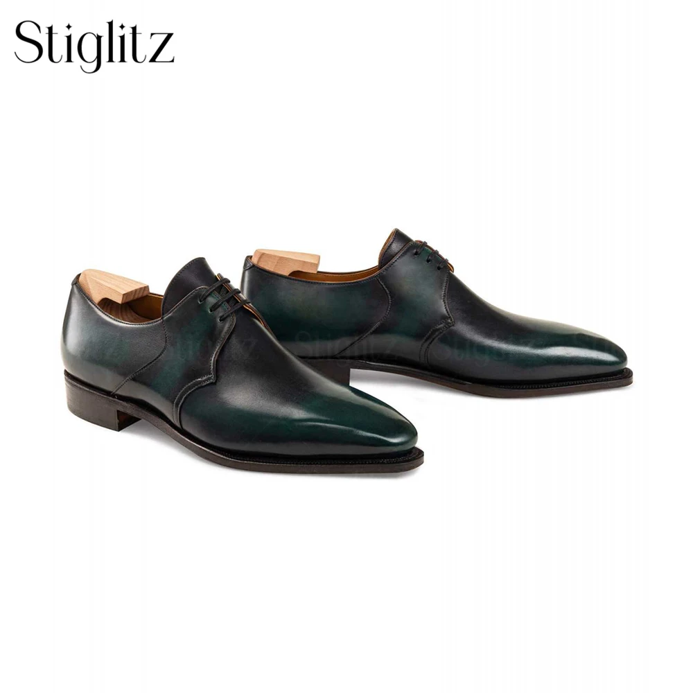 

Elegance Calf Leather Three-Eyelet Derby Shoes Brown Piping Handmade Leather Shoes Midori Patina Haute Couture Men's Dress Shoes