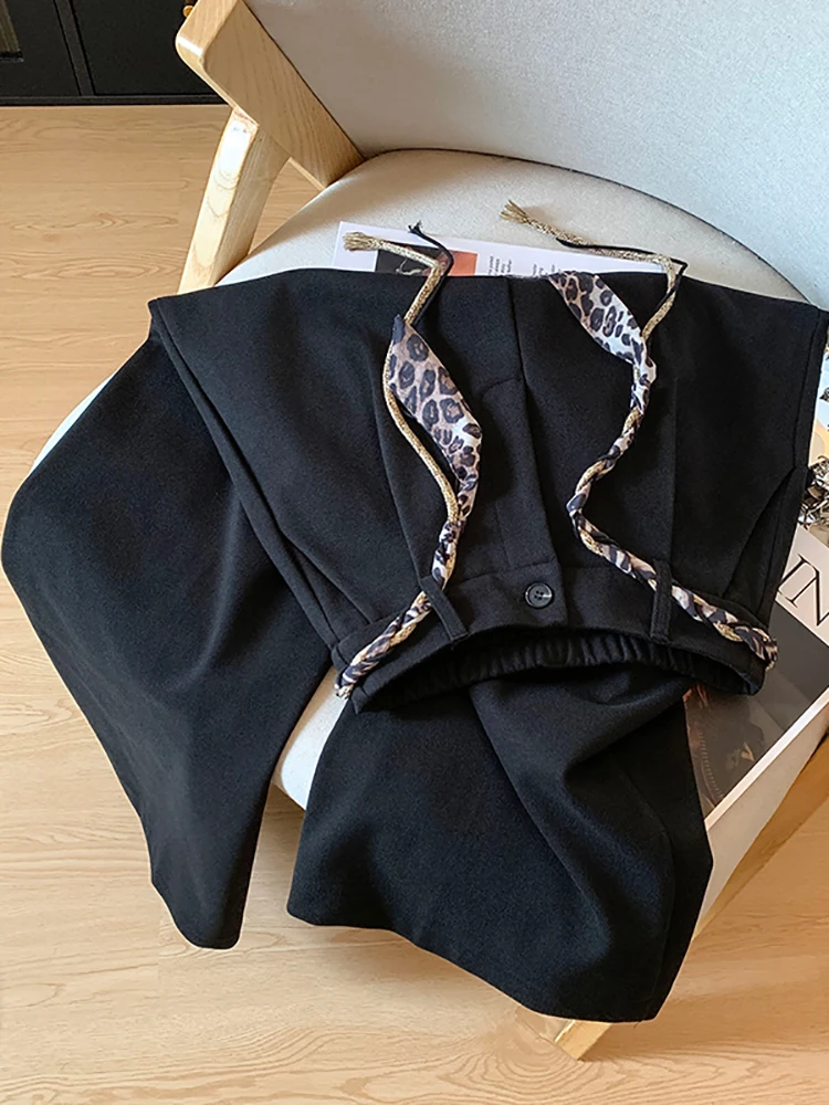 

Casual Wide Leg Pants Women's High Waist Straight Cut Floor Length Trousers Silk Scarf Belt Autumn New Sle Comfortable Brea...