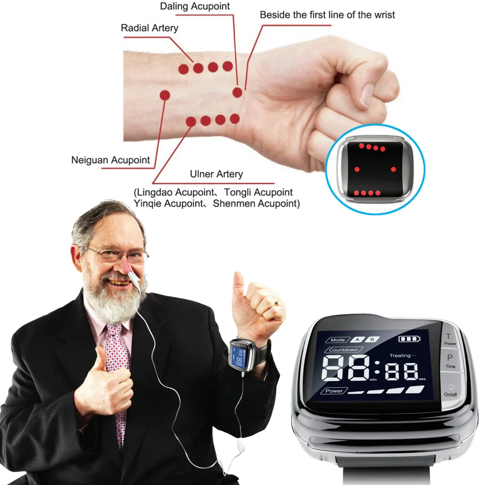 Semiconductor Medical Health Care Wrist Laser Blood Pressure Monitor Digital Blood Glucose Blood Purifier Watch for Home Use