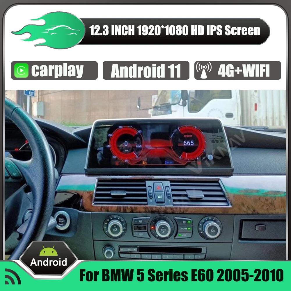 

12.3 inch Car stereo Multimedia Radio For BMW E60 2005-2010 WIFI 4G LTE GPS Navigation Android Auto touch screen head unit