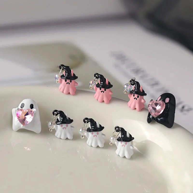 10個入り ハロウィン楽しいネイルアクセサリー 漫画風キュートネイルアートチャーム ハート型リトルウィザードインプペンダント 3D DIYマニキュアデコレーション