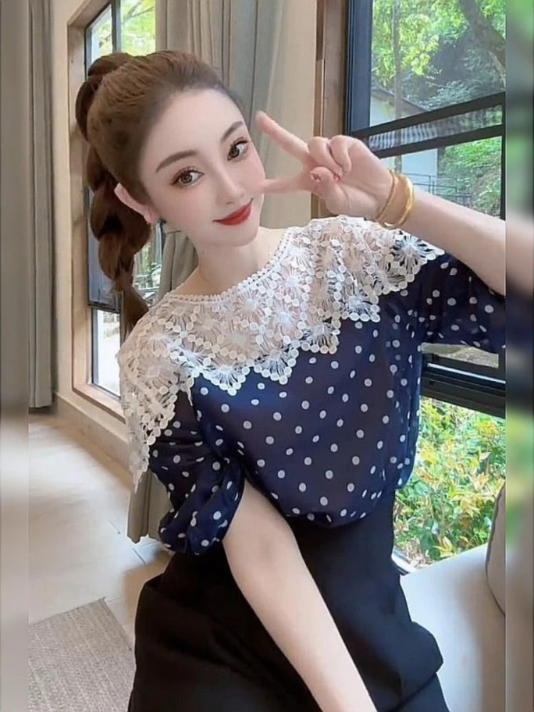 

​Polka Dot Shirt Women's Summer 2026 Korean Style Styling Top French Chic Petite Bourgeois Vibe Light Luxury High End Feel​