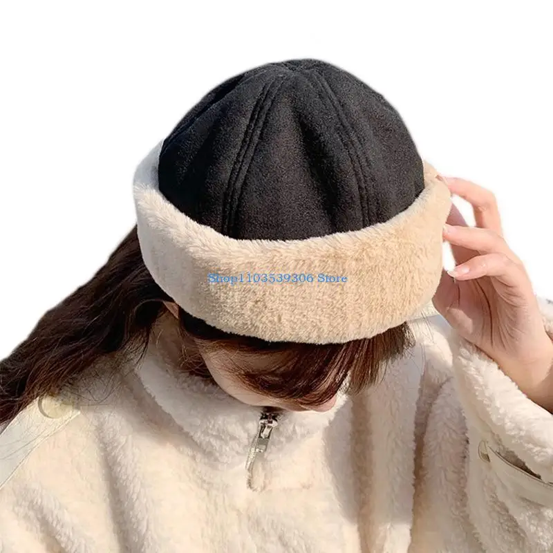 400A شتاء دافئ من جلد الغزال المخملية قبعة صغيرة بلون أفخم مكبلة Brimless قبعة الجمجمة