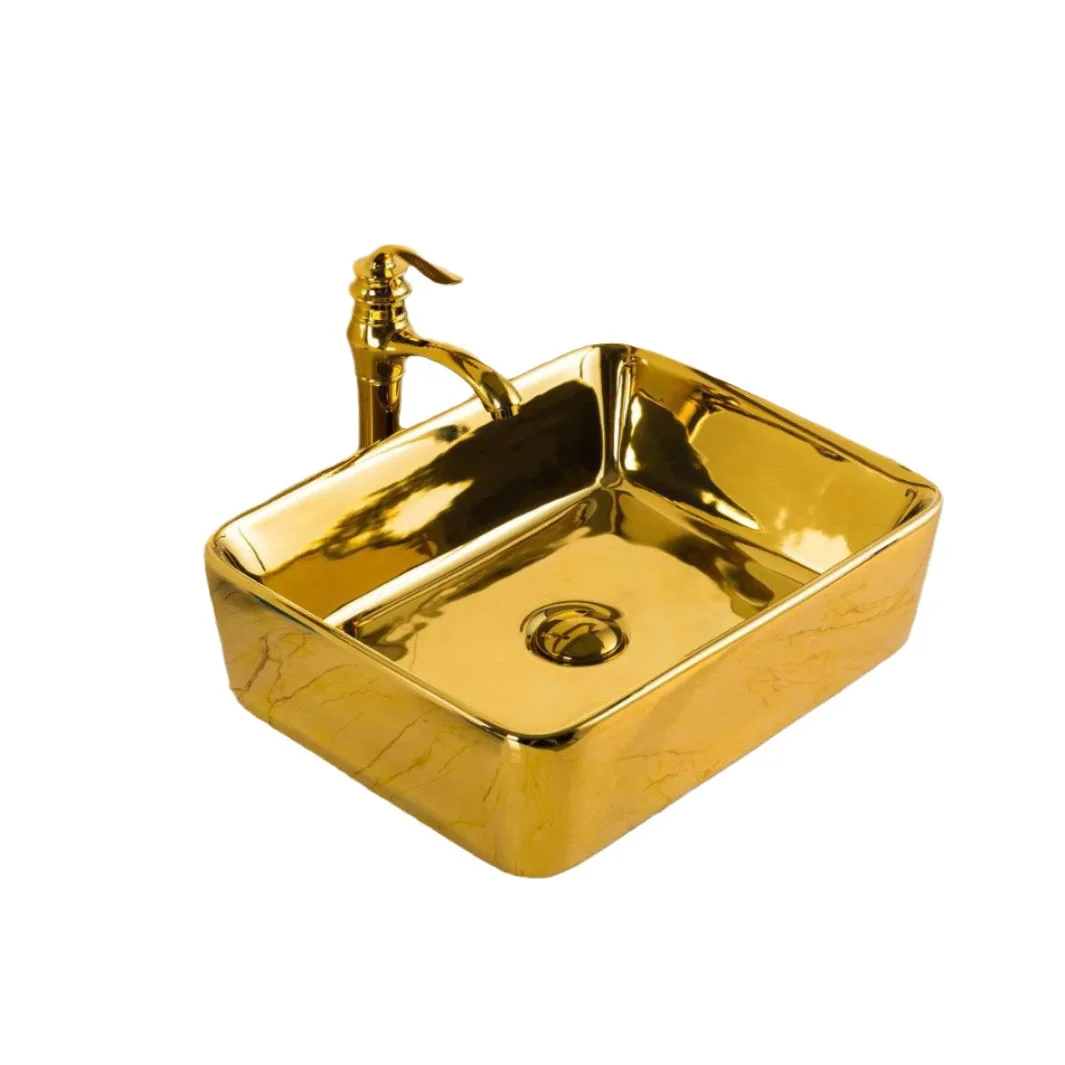 

Golden art basin electroplated wash basin square local tyrant gold ceramic basin foreign trade export style