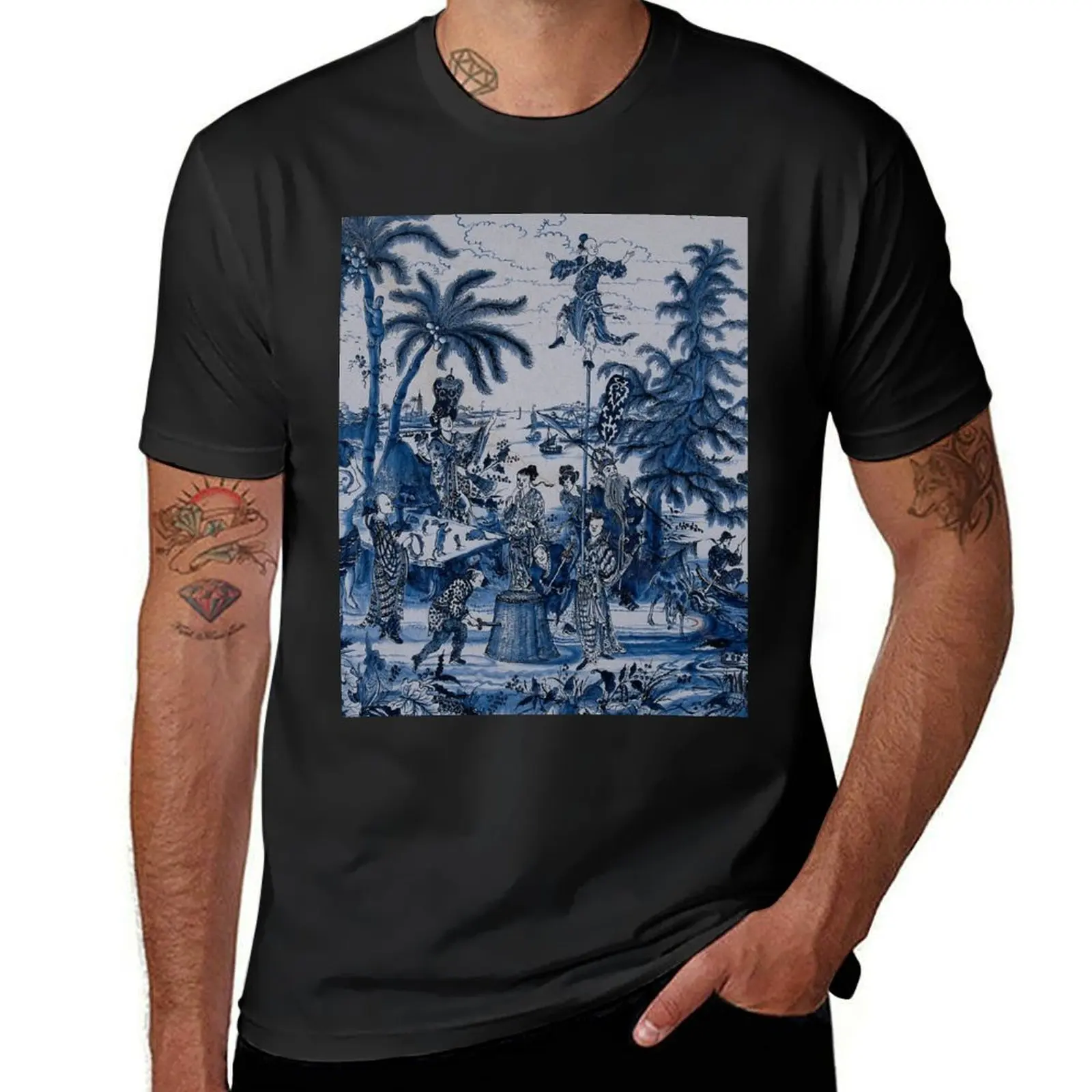 17th Century Delftware Chinoiserie T-Shirt oversized boys animal print shirts graphic tees t shirts men