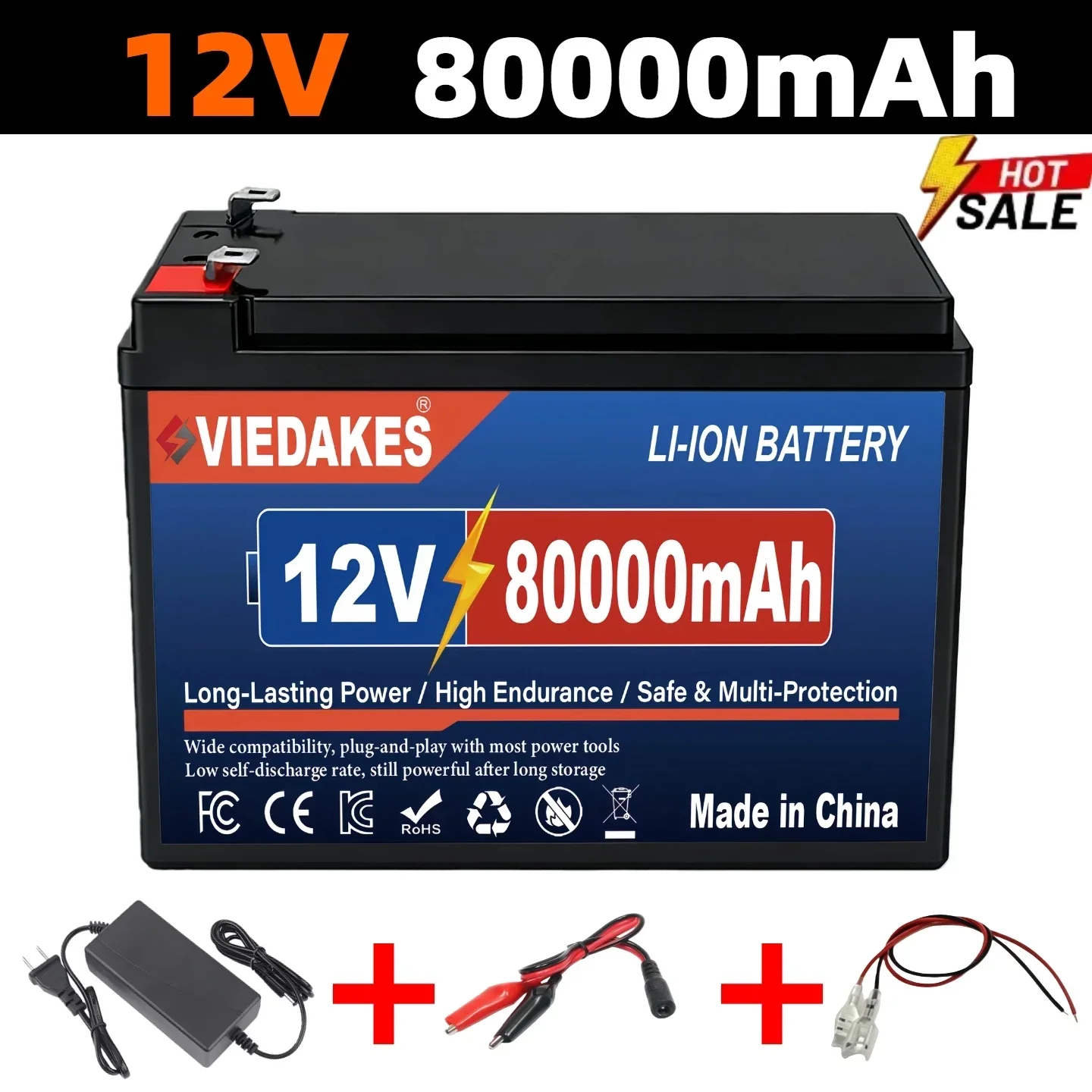 VIEDAKES 12V 100Ah lithiumbatterij Ingebouwde 100A BMS 6000+ cycli voor zonne-omvormer RV Boot Camper EU-voorraad