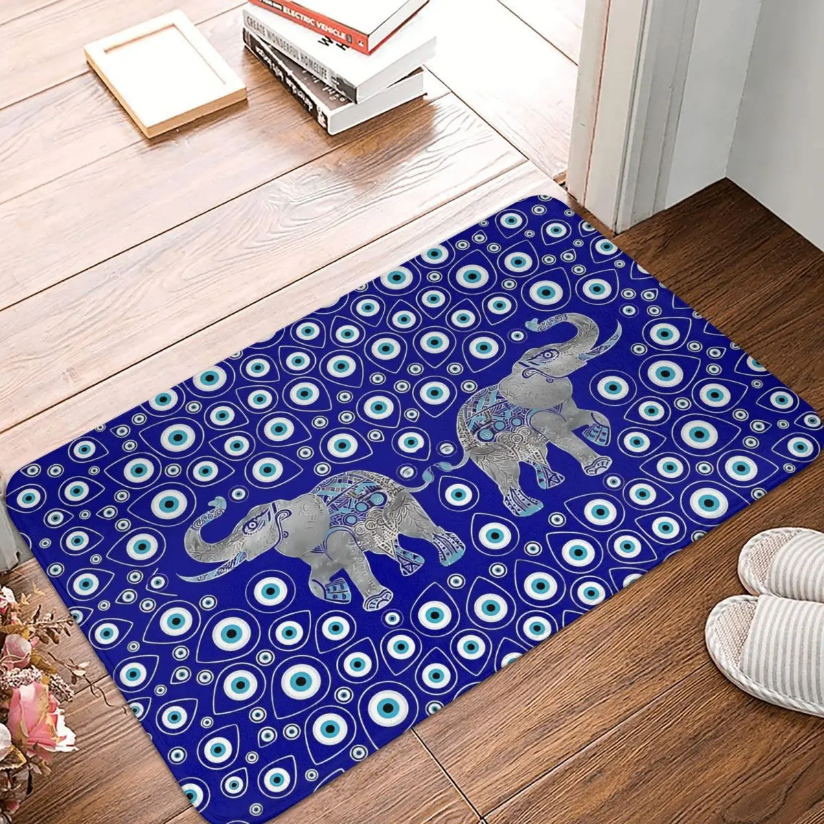 Elephant Good Luck Charm Mandala Evil Eye Non-slip Rug Doormat Bath Mat Balcony Carpet Indoor Decorative