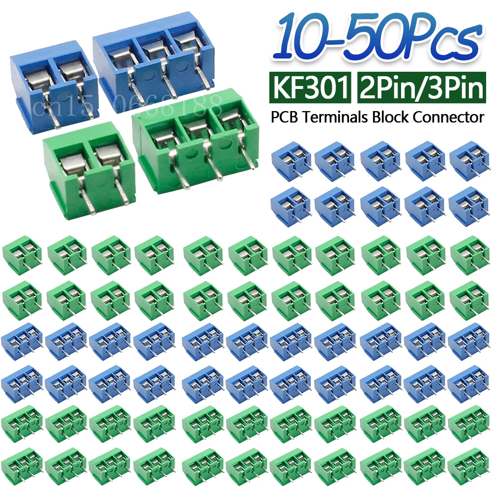 50-10Pcs PCB Mount Screw Terminal Block Connector Straight Pin 2P 3P KF301 Spliced Screw Terminals Block Connector for Arduino