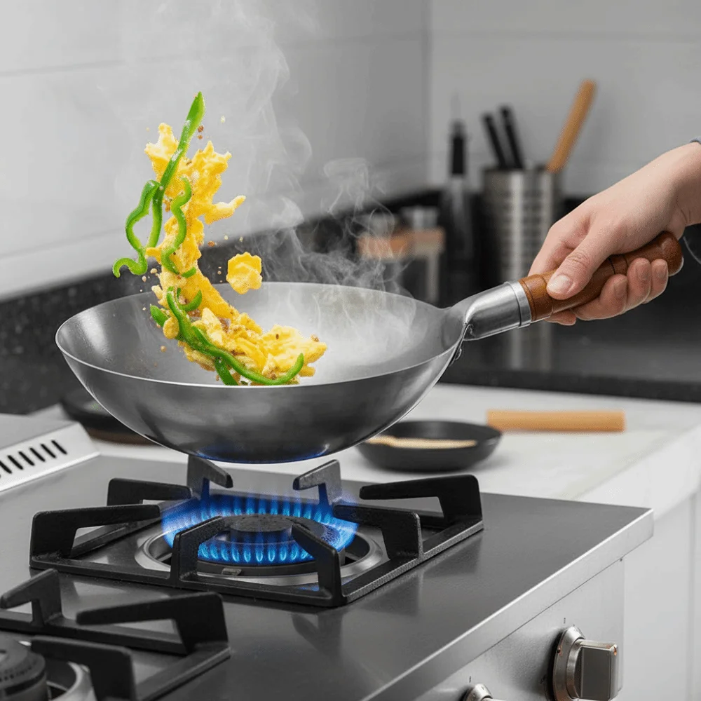 No Coating Hand Hammered Iron Wok Universal Round-bottomed Chinese Traditional Frying Wok 30CM Scratch Resistant Frying Pot Chef