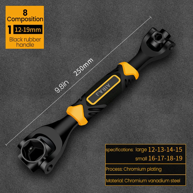 AIRAJ Wrench Eight in One Anti Slip Rubber Handle Chromium Vanadium Steel Durable Multi Functional Manual Tool