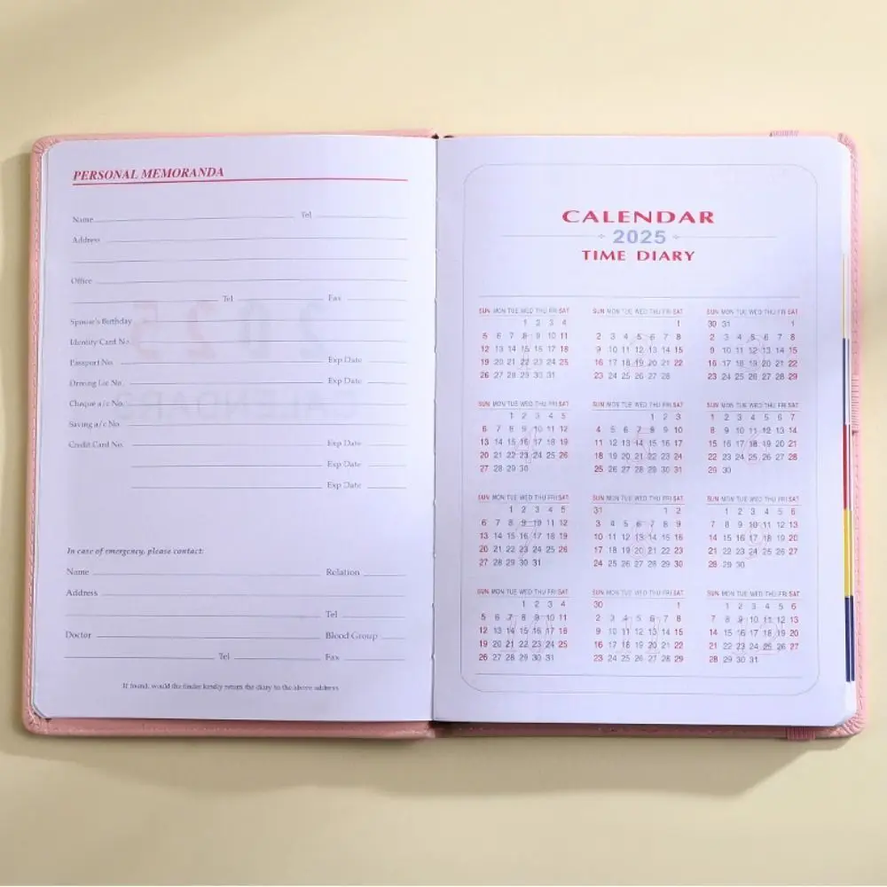 ภาษาอังกฤษ 2025 Schedule Planner Notepad 12 เดือนจดบันทึก A5 Agenda Notebook Diary Notepad Time Organizer 365 วัน Notepad