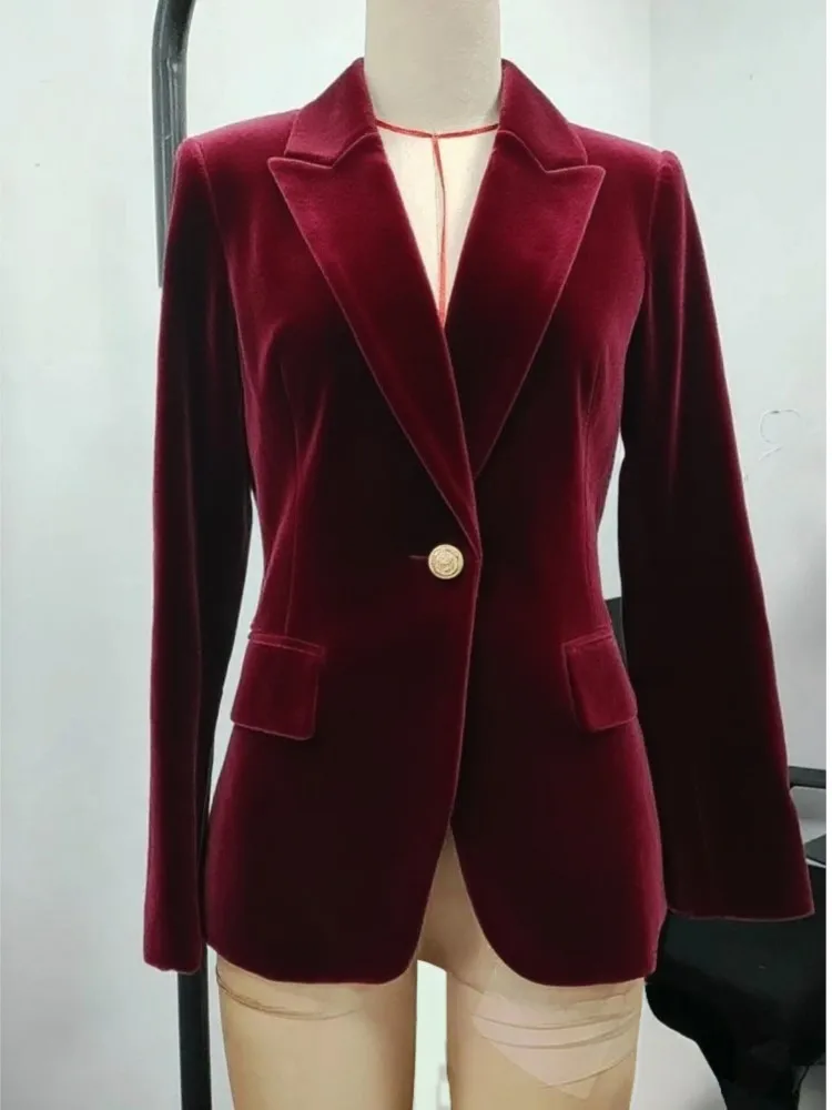 بليزرات قطيفة أنيقة للنساء بتصميم عتيق بزر واحد وياقة وسترة معطف لخريف 2025 بأكمام طويلة ملابس خارجية عصرية بسيطة #5
