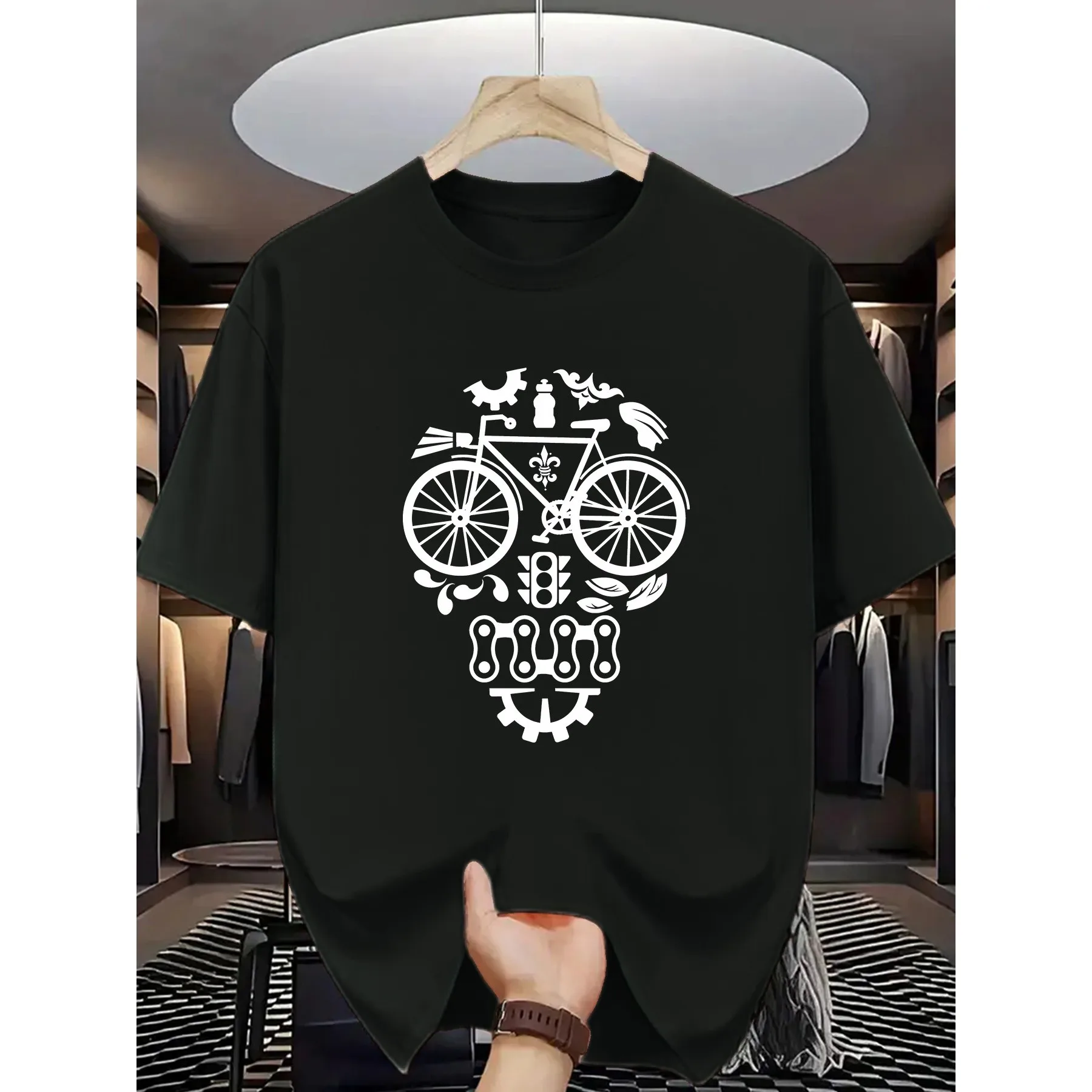 Bicycle Skull Graphic Tee Men Women Cotton Casual Short Sleeve T-Shirt Summer Breathable